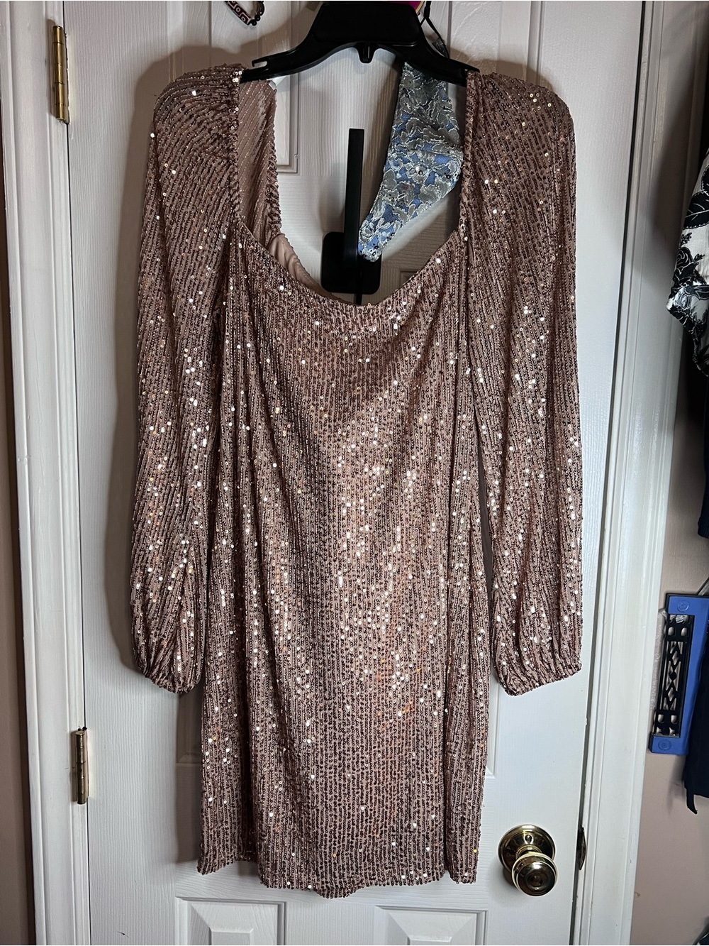 B. Darlin Rose Pink Sequin Long Sleeve Shift Dress